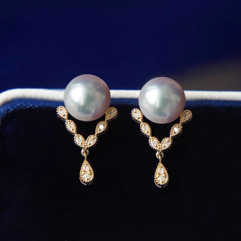 Pearl diamond stud earrings hollow drop lace earrings