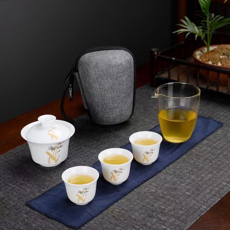 Kunkun Ceramic Travel-sized Tea set, White porcelain one pot and four cups, cheap travel-sized 037 Application Scenario