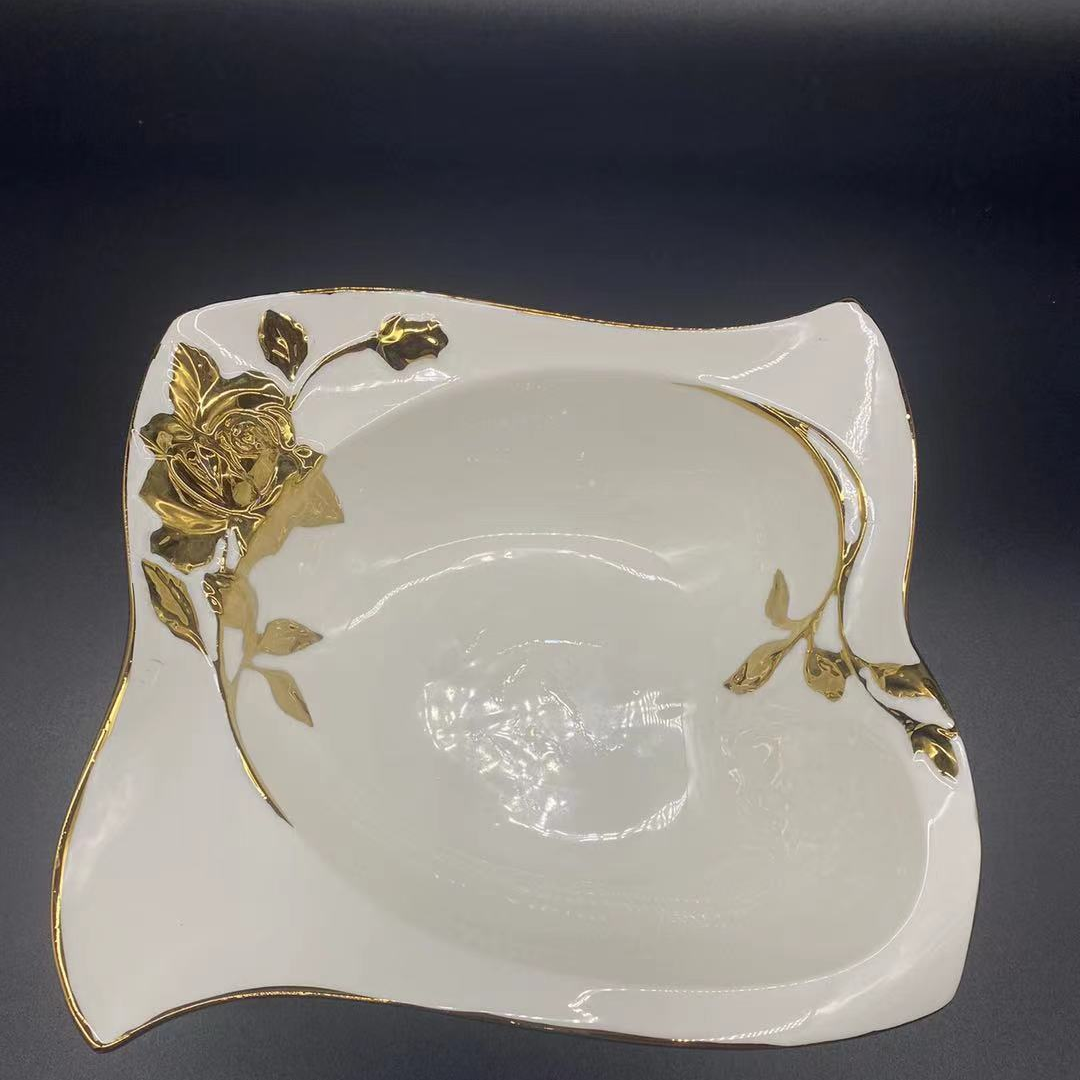 ⅩDS2562755 ceramic high-temperature + electroplated daily dining plate, household daily necessities ceramic plate