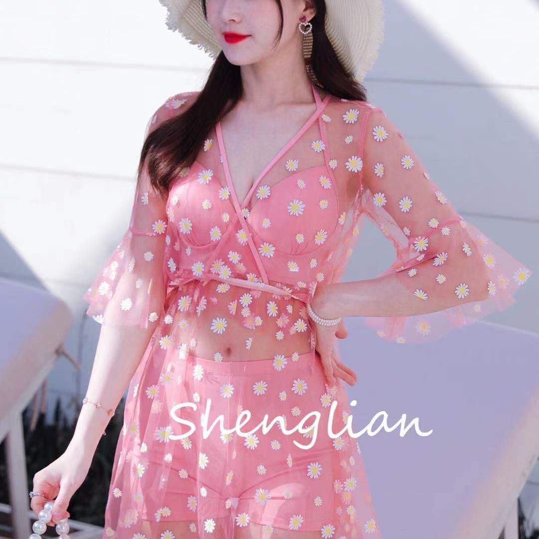 Swimsuit Female Summer Conservative Cover Belly Beach Smock Large Size Slimming Sunscreen Swimsuit 1038