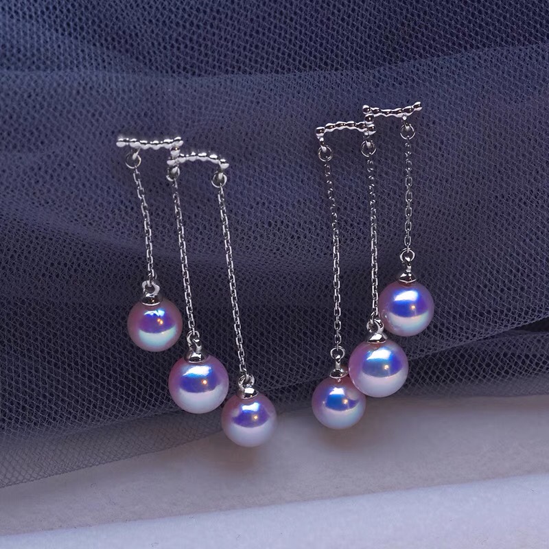 Pearl thread earrings Long pearl drop earrings