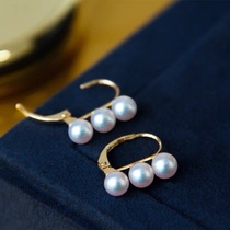 Pearl earrings Earrings Three beads balanced wooden buckle stud earrings
