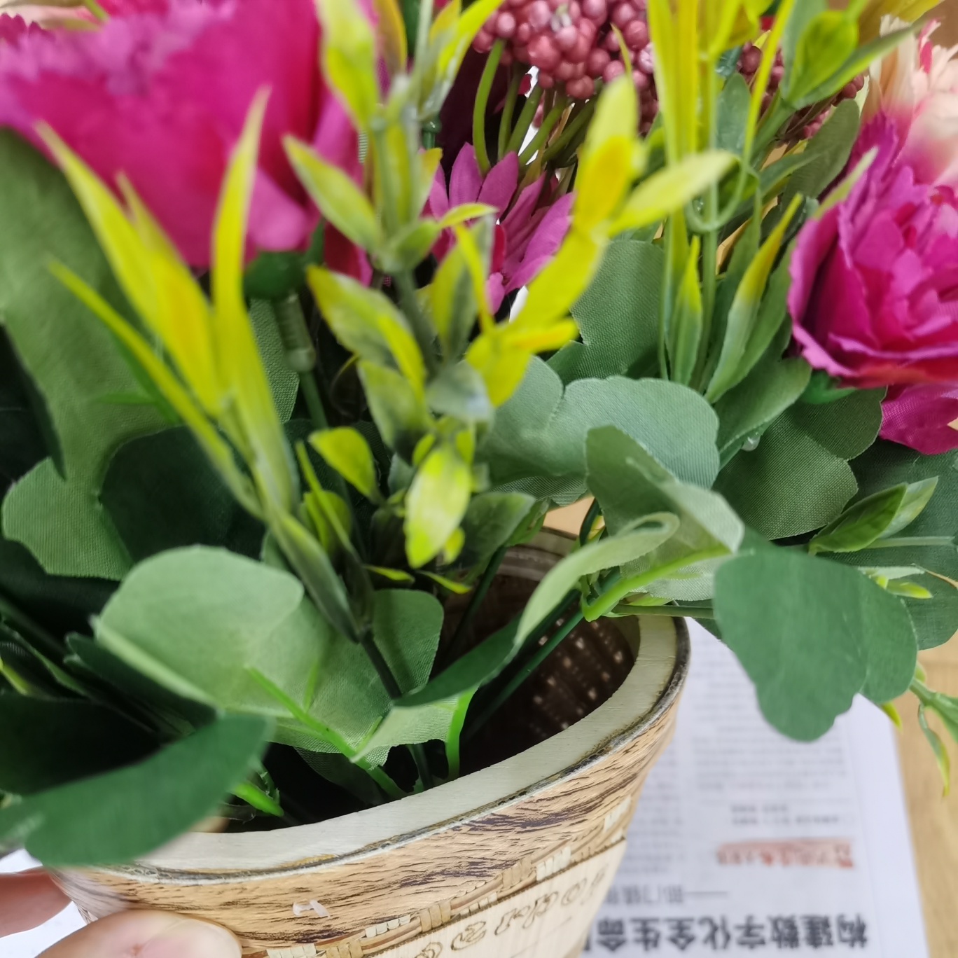 252手提田园草编花篮干花花篮创意藤编插花花篮绿萝多肉花盆01