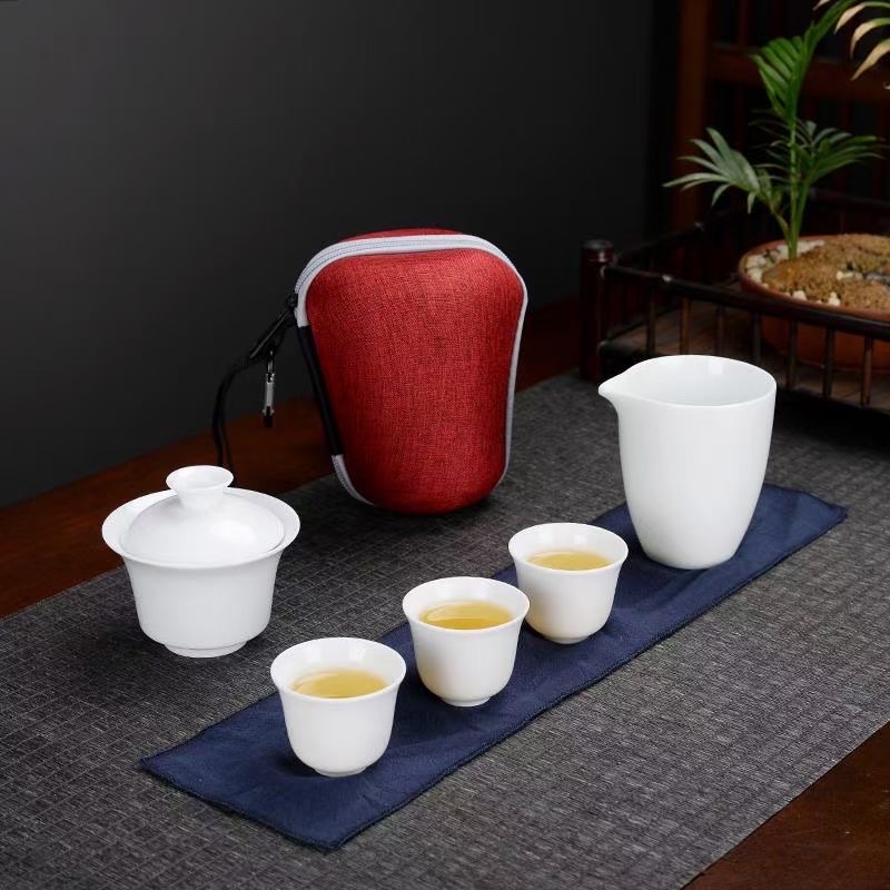 Kunkun Ceramic Travel-sized Tea set, White porcelain one pot and four cups, cheap travel-sized 037 Specification image