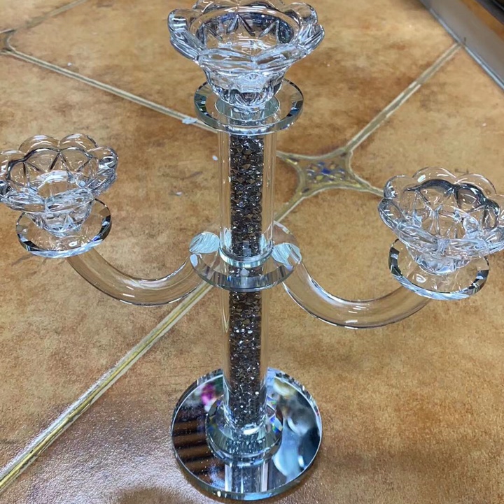 三头烛台欧式水晶烛台蜡烛烛台水晶工艺品时尚家居装饰好物