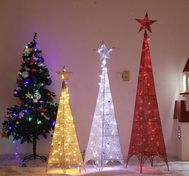 圣诞节装饰场景布置圣诞铁艺四角塔圣诞树发光树顶星摆件批发180cm银色220v圆插产品图