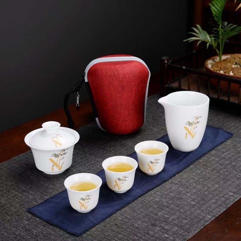 Kunkun Ceramic Travel-sized Tea set, White porcelain one pot and four cups, cheap travel-sized 037 details Picture