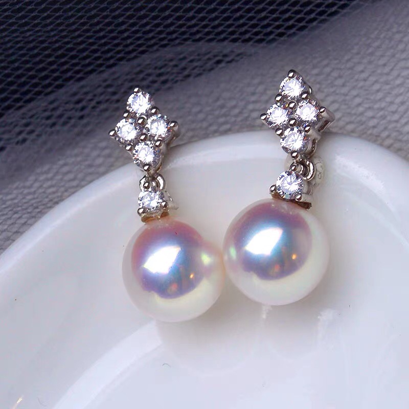 Pearl earrings Round pearl earrings diamond earrings
