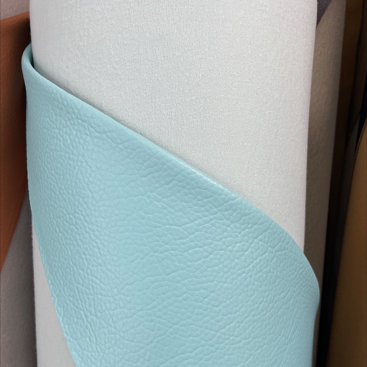 Large lychee-patterned leather fabric, leather sofa, leather belt, accessories, sky blue dlz016 details Picture