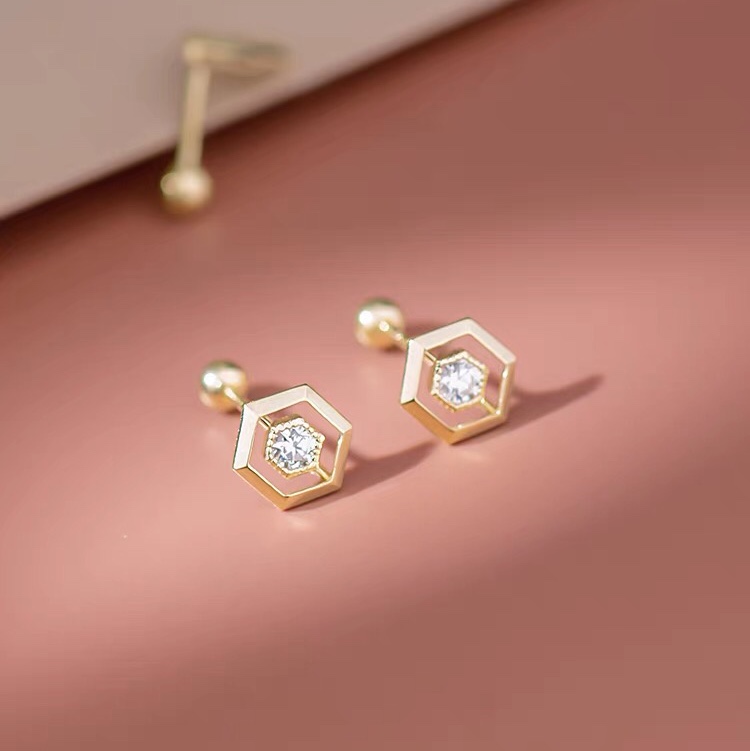 Earrings women's gold six claw inlay screw ear cap earrings