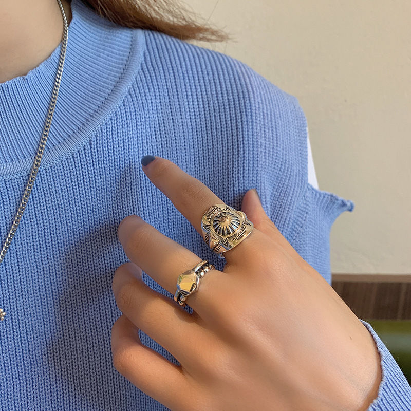 87 Thai love you Taoist nine-word truth ring Fashion men cool ring light luxury index finger ring personality niche lettering