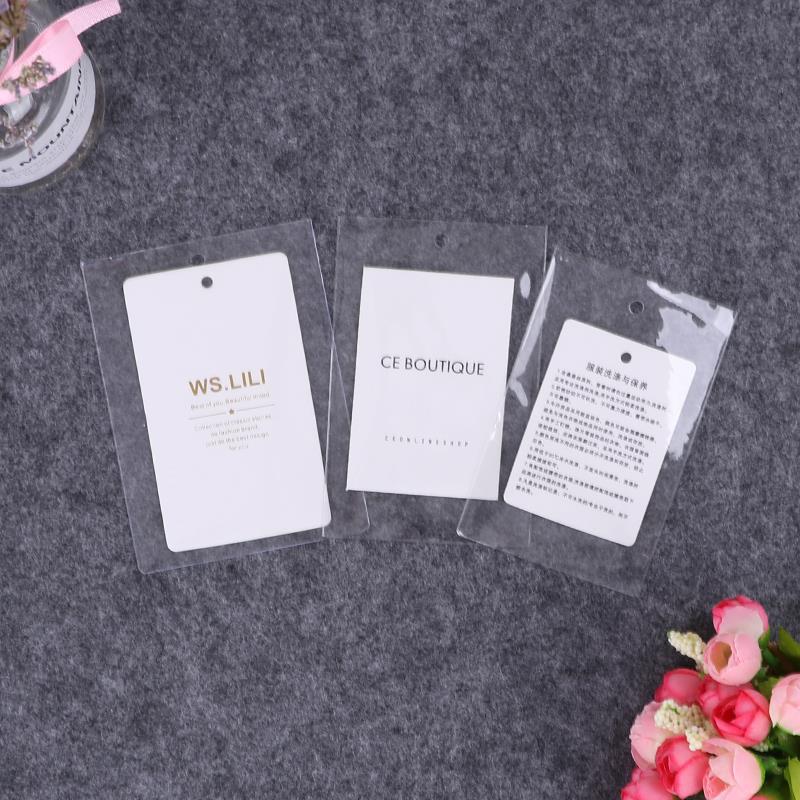 Customized supply of pvc flat mouth transparent clothing tag price bags, frosted thickened collar label pvc bags Specification drawing