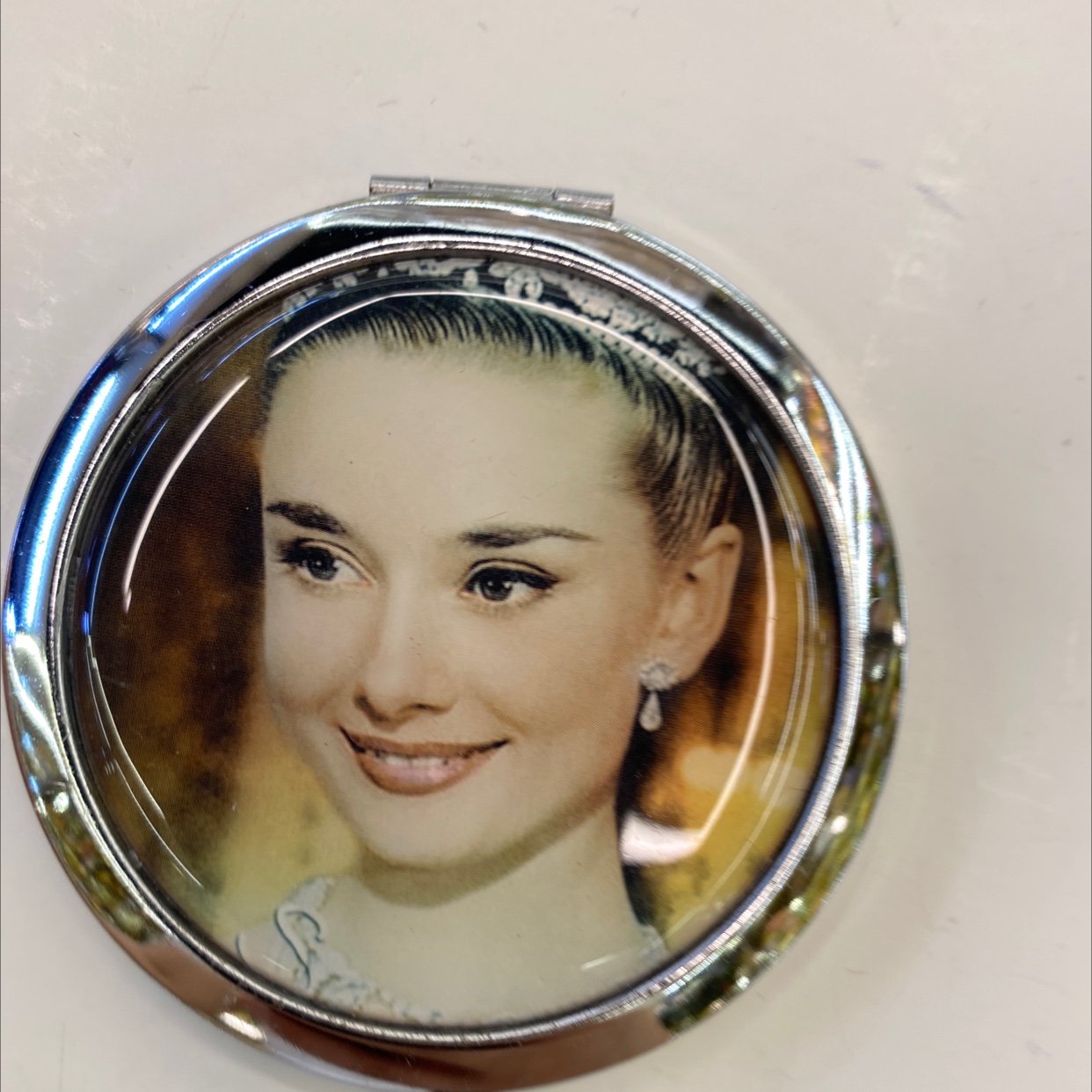 迪梦斯工艺品珠宝首饰盒镜子手工定制创意礼品镜子塑料黑底仿贝壳花图案镜子赫本梦露图案详情图4