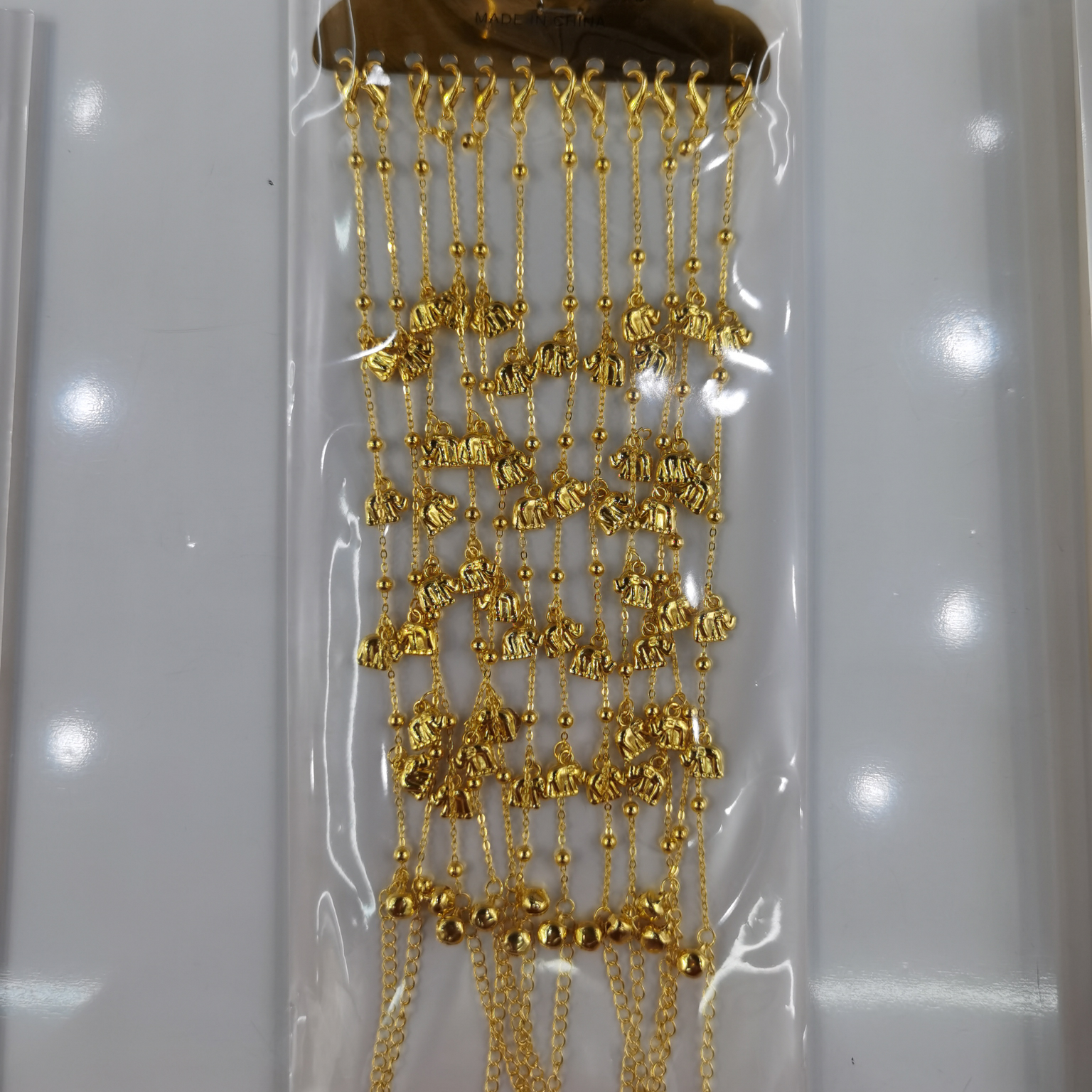 仿真金铜夹珠链挂4个铜单吊电脑片配件加龙虾扣尾链加小铃铛脚链AA0076