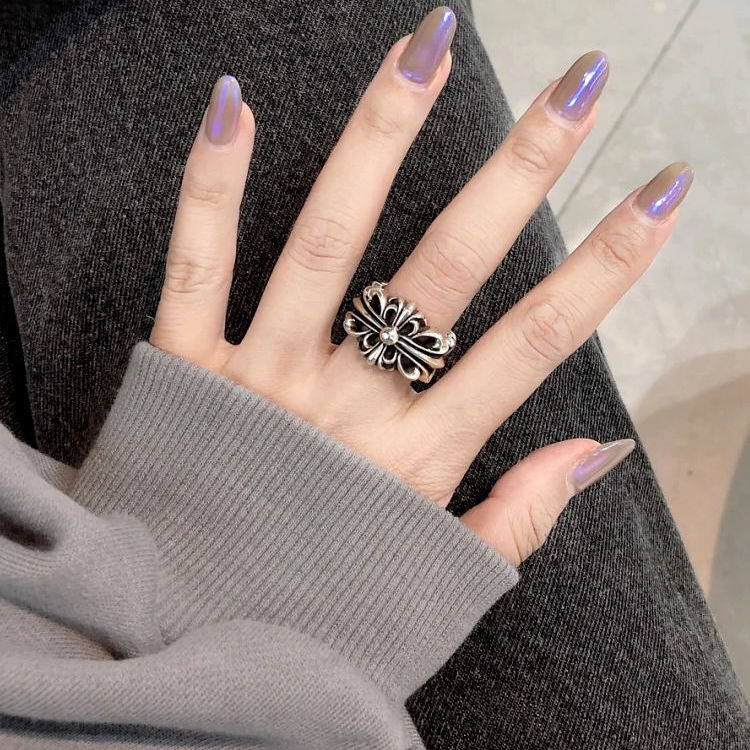 90 Tai Love you Taoist nine-word truth ring Fashion men cool ring light luxury index finger ring personality niche lettering