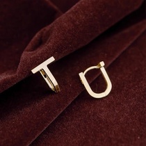 Earrings women simple temperament T shape gold buckle earrings
