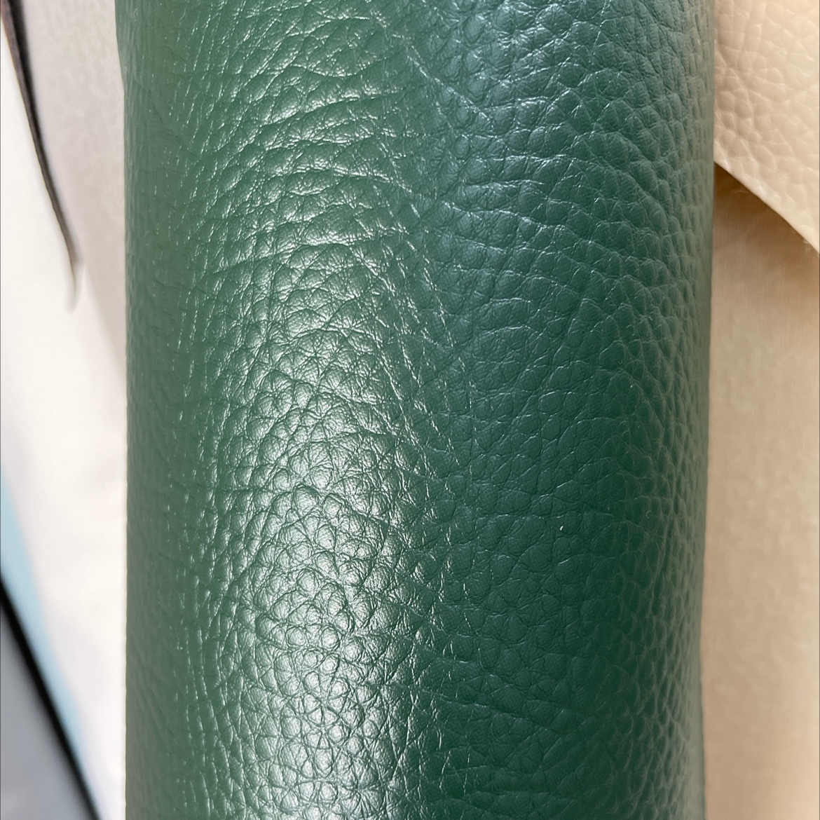 Leather fabric with a large lychee pattern, leather sofa belt accessories, dark green dlz028 Item Picture