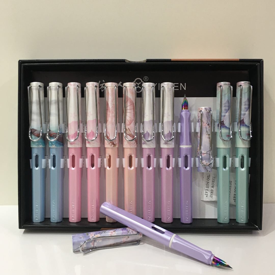 490EF尖钢笔抽单换囊两用中国风六色混装金属书写笔钢笔学生文具学习用品