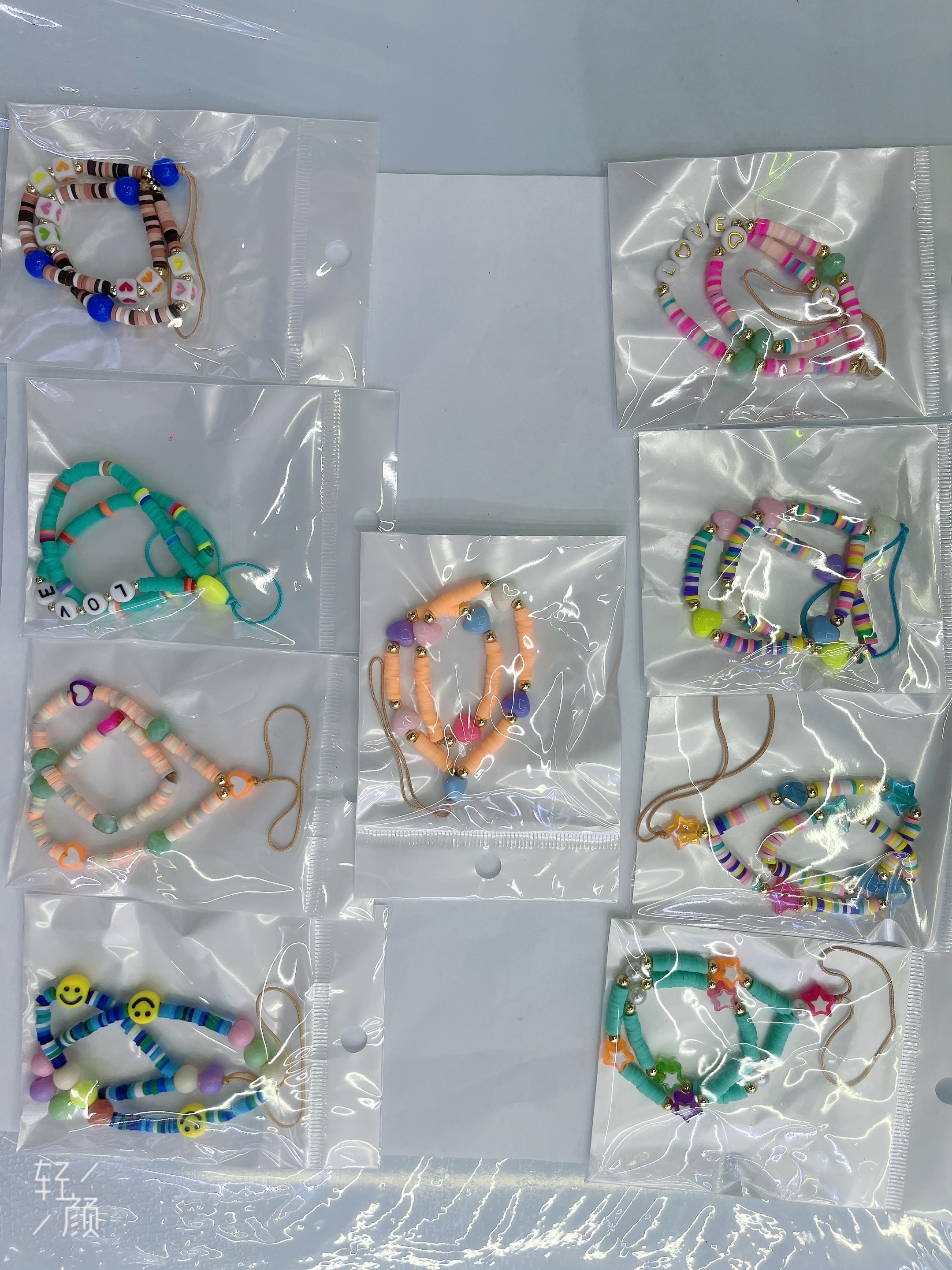 手机挂绳 手机链 20厘米 彩色软陶片爱心手机链 创意树脂爱心手机挂绳防丢挂链  细节图