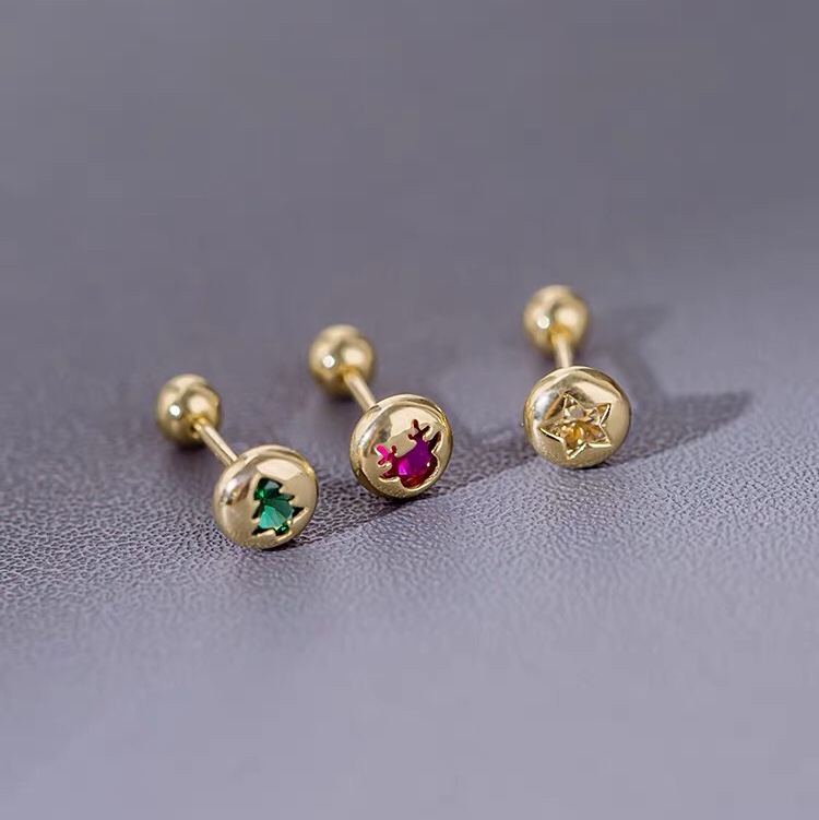 Stud earrings Screw earrings Star small tree ear bone stud girl