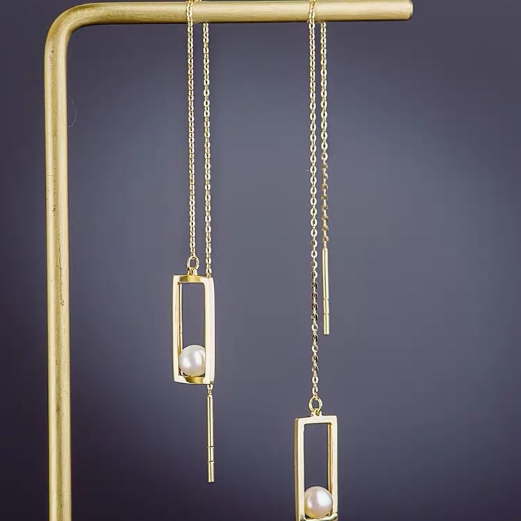 Earrings Long fringe earrings for women square pearl thread earrings