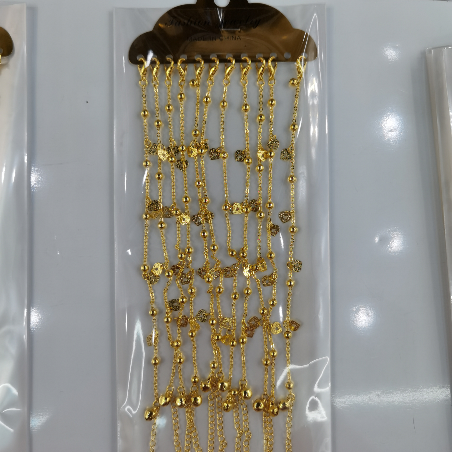 仿真金铜夹珠链挂4个铜单吊电脑片配件加龙虾扣尾链加小铃铛脚链AA0070