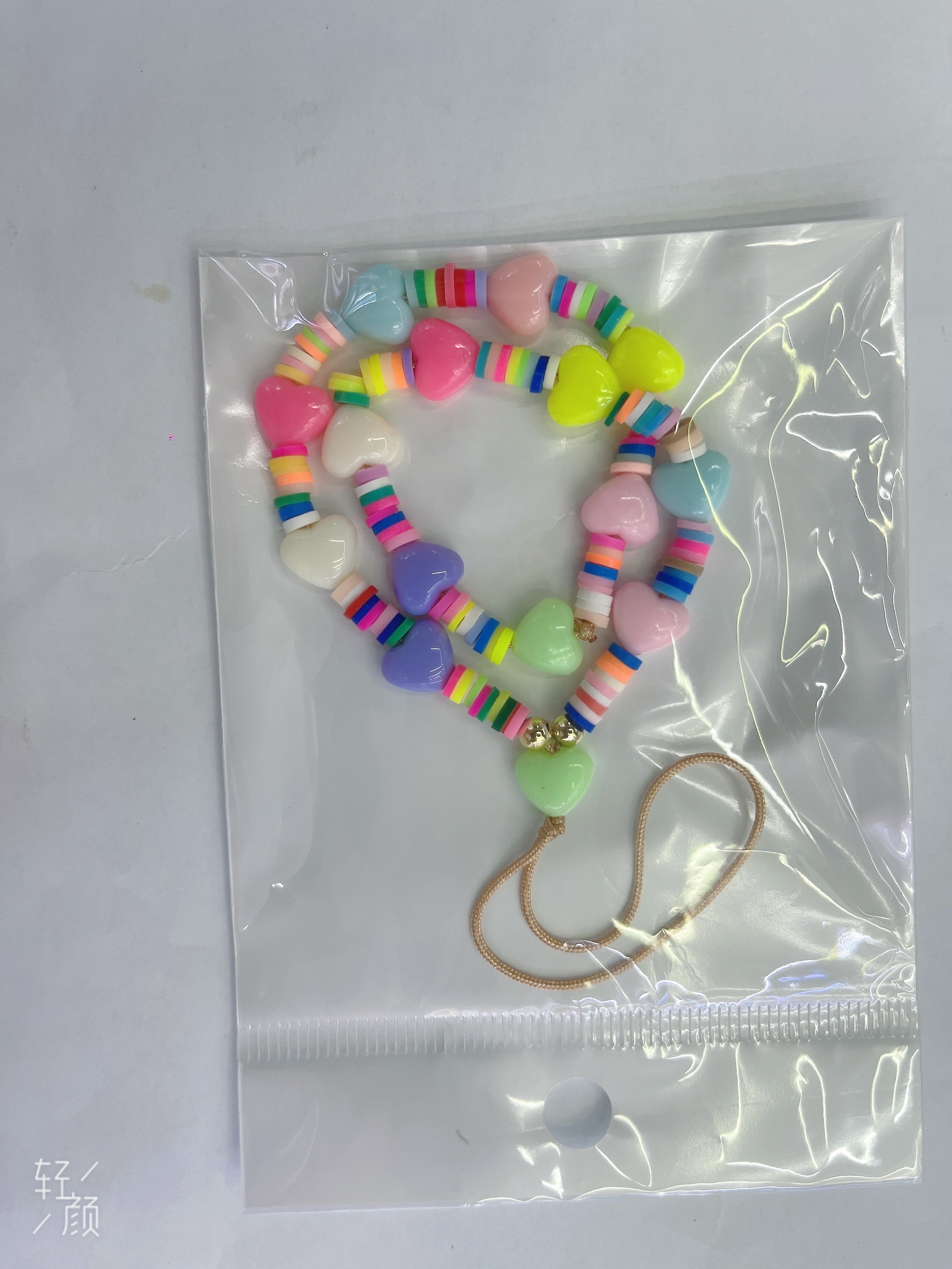 手机挂绳 手机链 20厘米 彩色软陶片爱心手机链 创意树脂爱心手机挂绳防丢挂链  详情图8