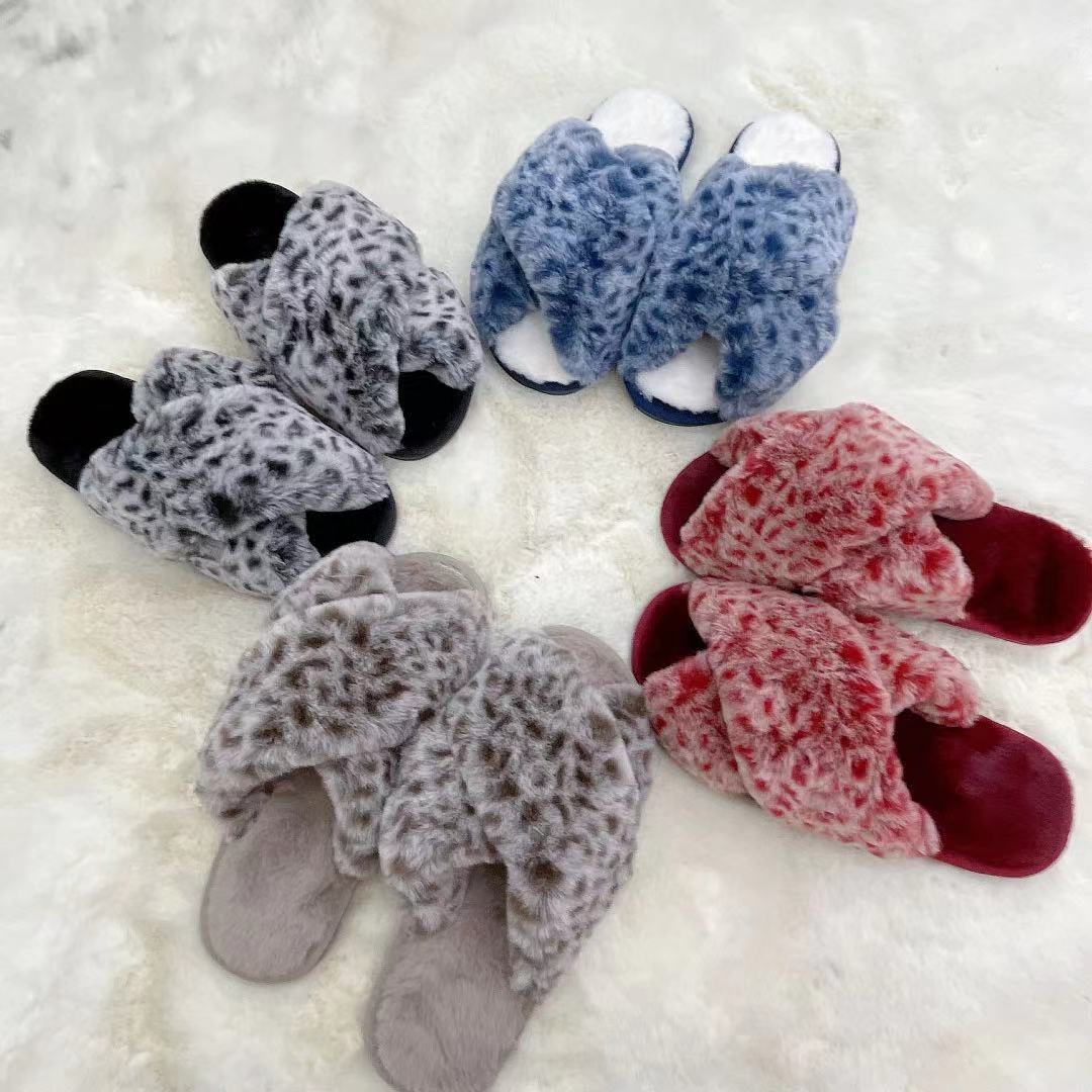 Leopard print cross fashion slippers