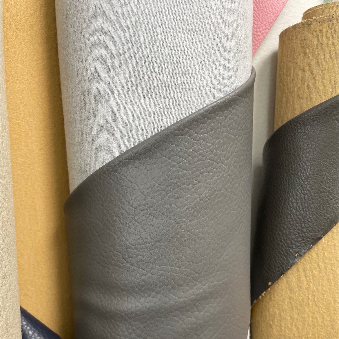 Large lychee-patterned leather fabric, leather sofa, leather belt, accessories, grey dlz032 details Picture