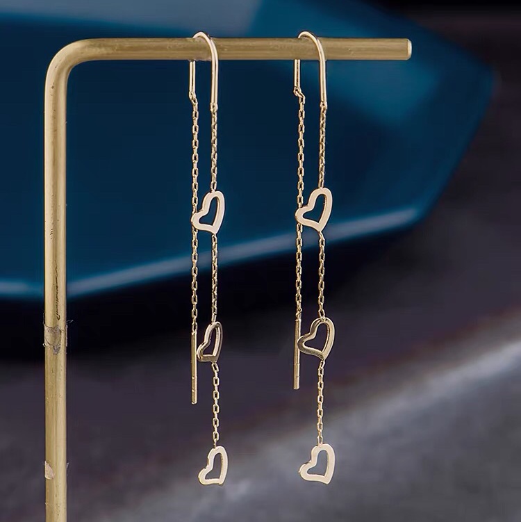 Earline Female Plain Golden Commuter heart-shaped earhook drop earrings