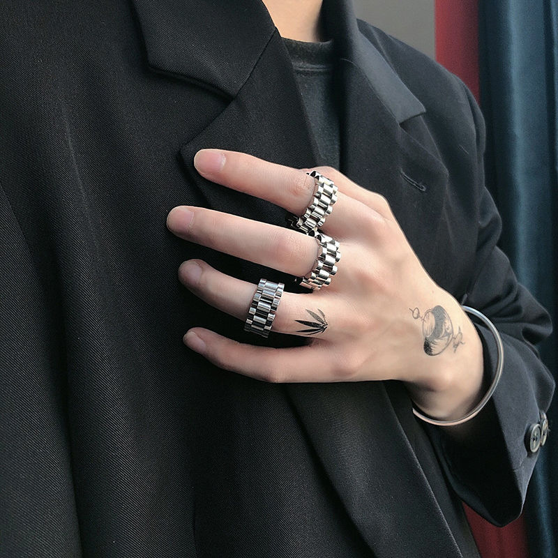 94 Tai Love you Taoist nine-word truth ring Fashion men cool ring light luxury index finger ring personality niche lettering