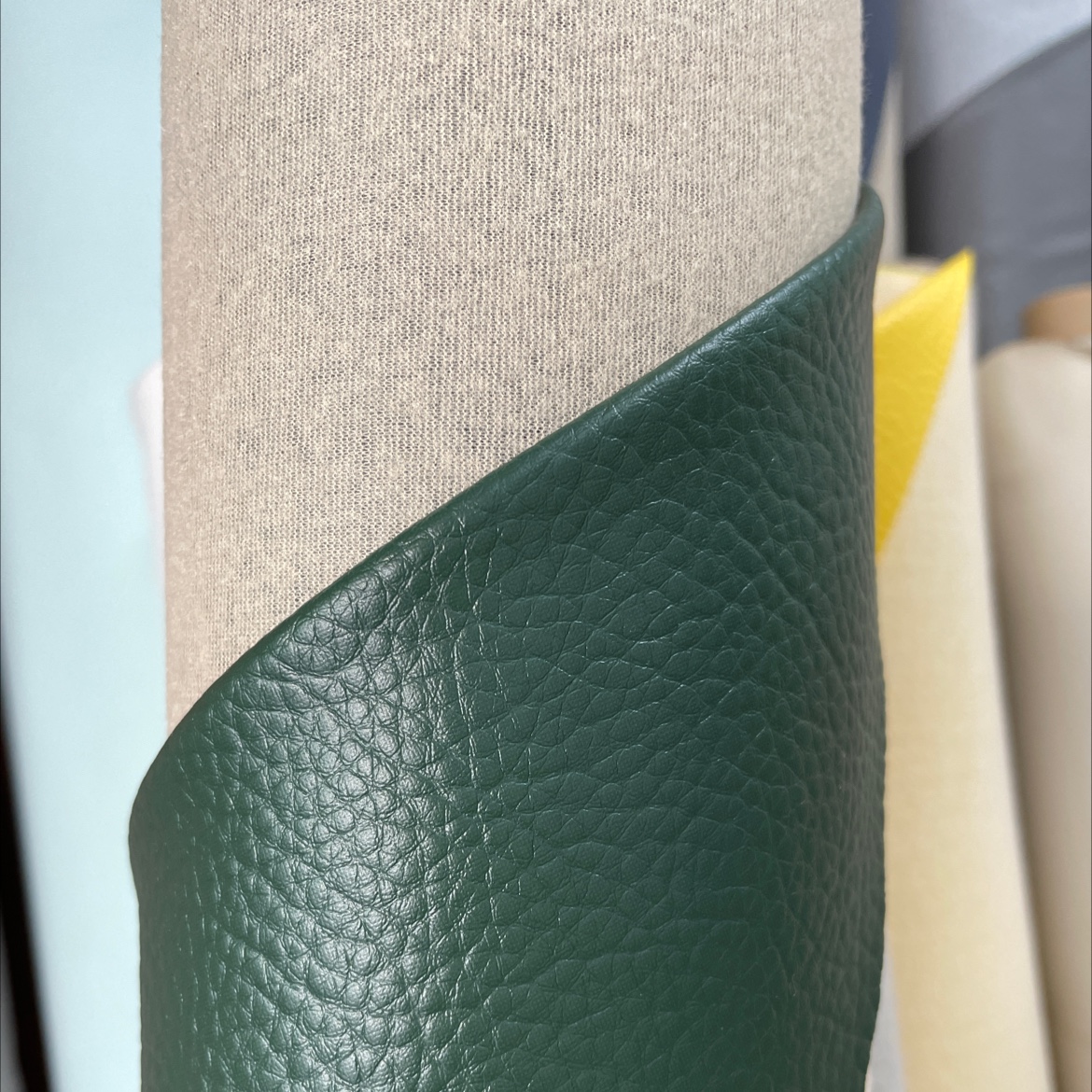 Leather fabric with a large lychee pattern, leather sofa belt accessories, dark green dlz028 details Picture