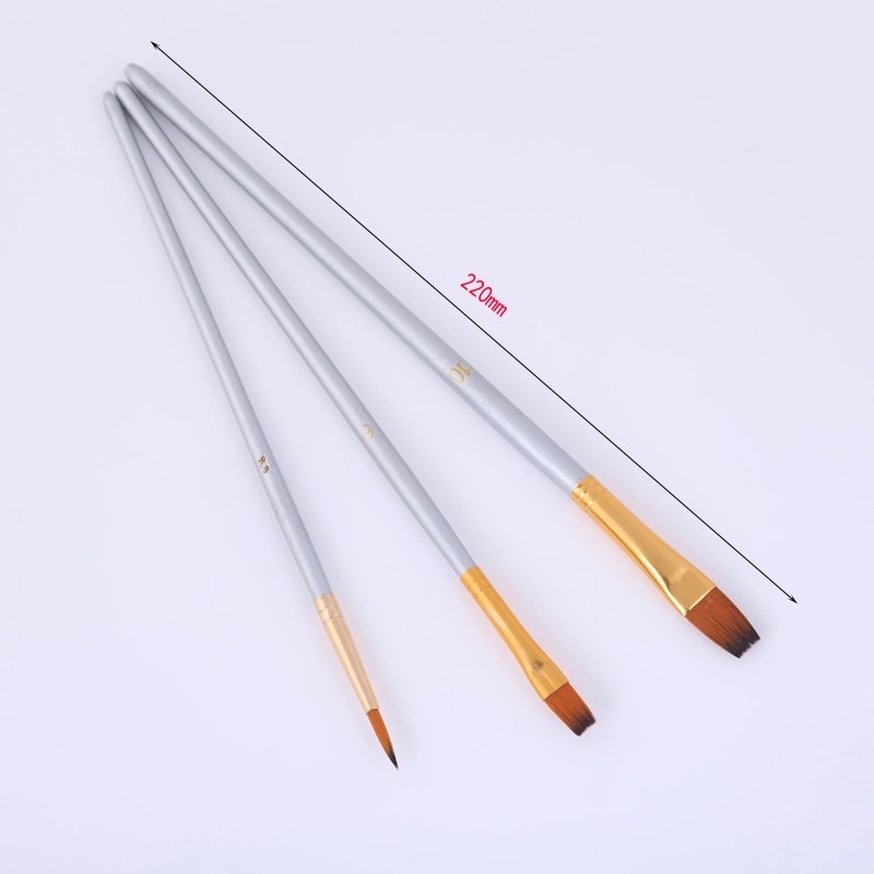 银色木杆水彩画笔3支多头尼龙毛水粉画笔套详情图1