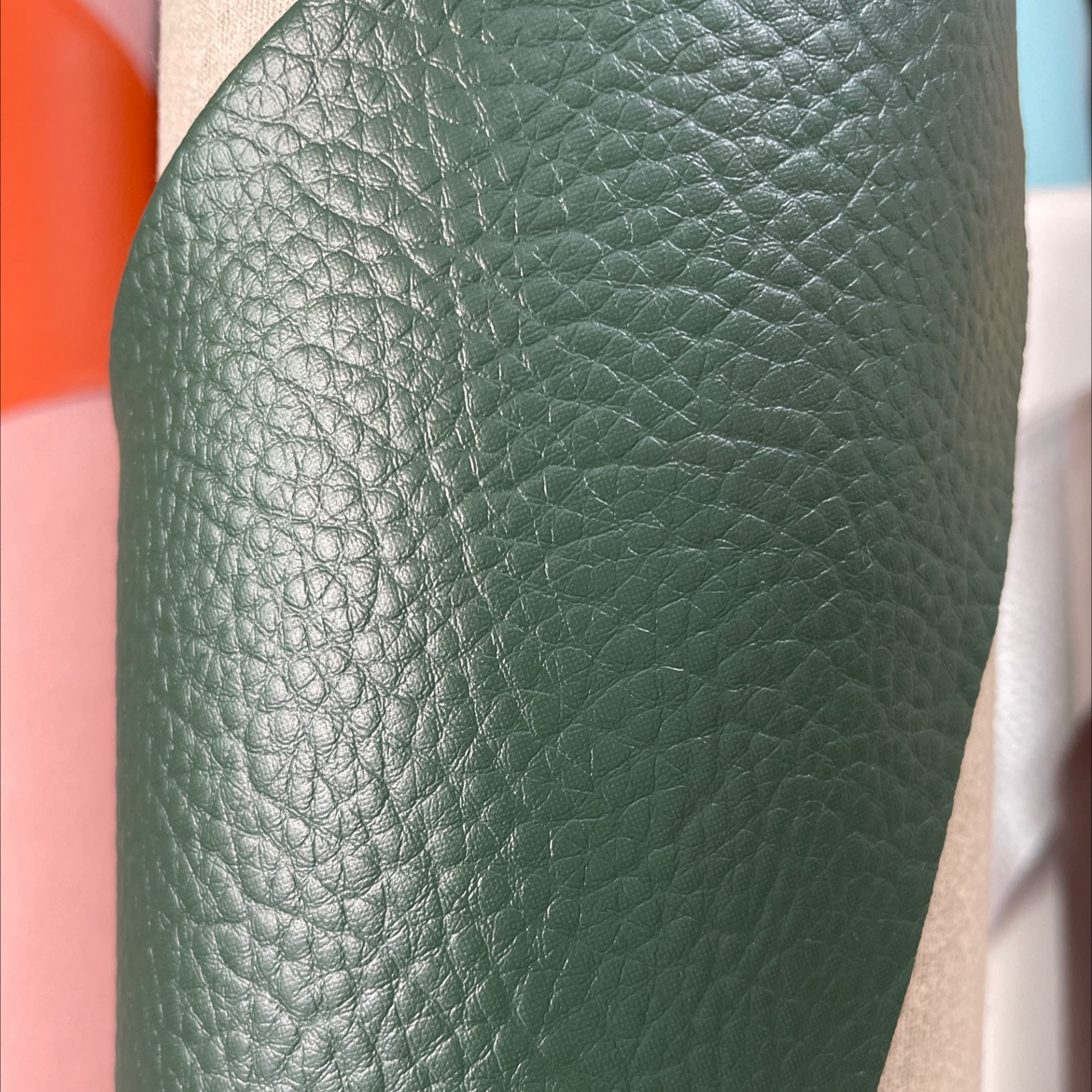Leather fabric with a large lychee pattern, leather sofa belt accessories, dark green dlz028
