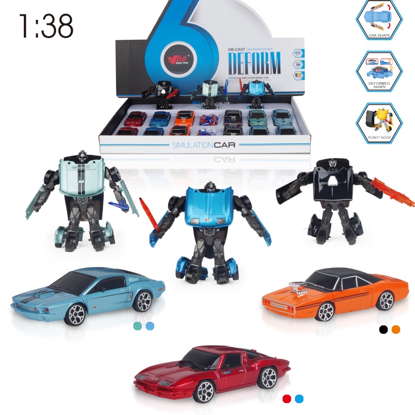 Alloy deformation robot sliding racing car, car model, children's toy, mini battle car, night market stall