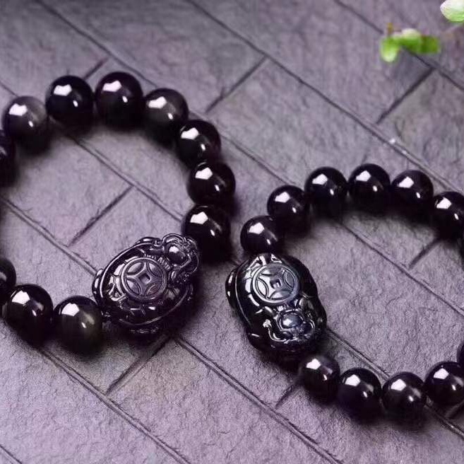 Obsidian Dragon Turtle Bracelet, Natural Full Moon Double Rainbow Eyes, Obsidian bracelet for Men and Women, Couple, Single Ring Crystal Bracelet, Xingda Pearl Industry 11