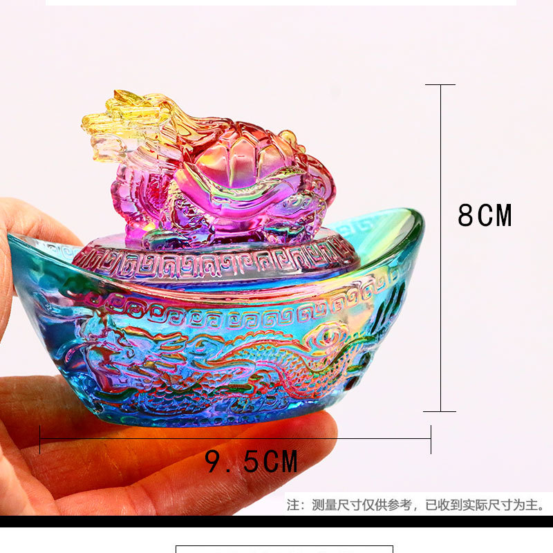 新款黄水晶琉璃龙龟盖元宝中式摆件 彩色
