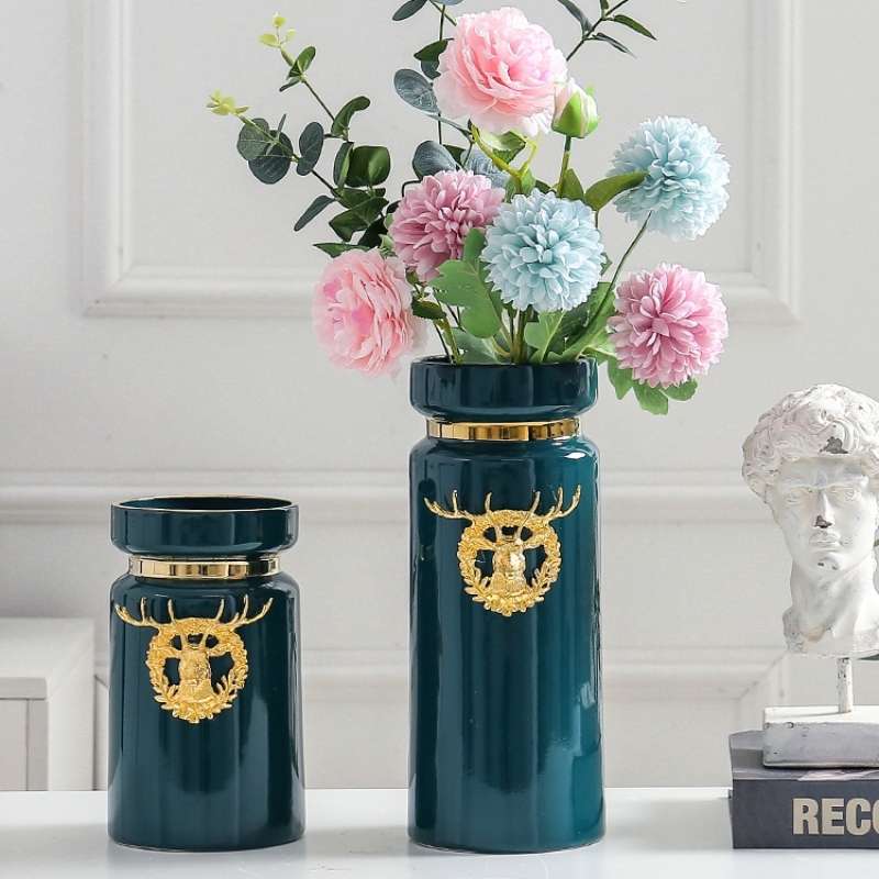 Light luxury, modern, simple and creative large flower 甁 ornaments, Nordic home TV cabinet, dried flower decorations, soft furnishings for the entrance hall, wedding soft furnishings, hotel metal deer head handicrafts details Picture