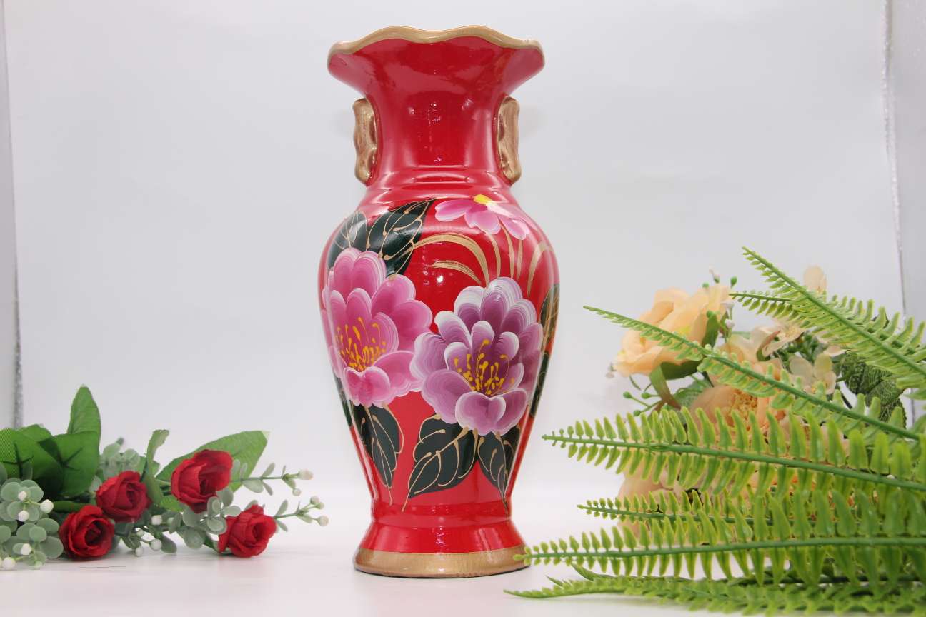 陶瓷工艺品/陶瓷花瓶/喜庆婚庆大红花瓶细节图