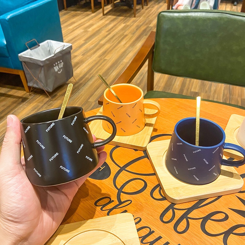 简约陶瓷咖啡杯家用早餐牛奶杯办公室马克杯创意杯碟套装图