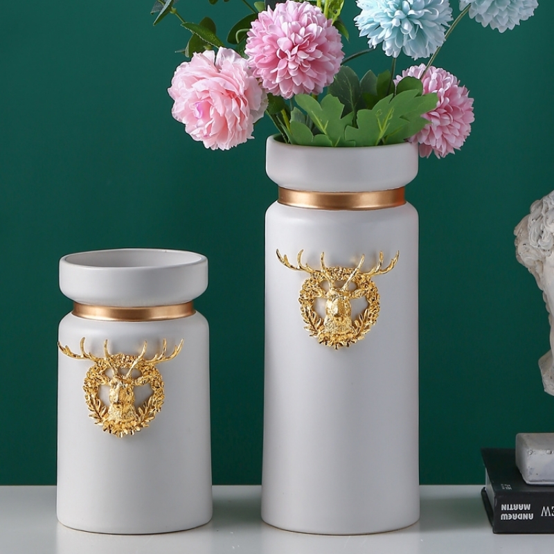 Light luxury, modern, simple and creative small deer head flower 甁 ornaments, Nordic home TV cabinet, dried flower decorations, entrance soft furnishings, wedding soft furnishings, hotel handicrafts