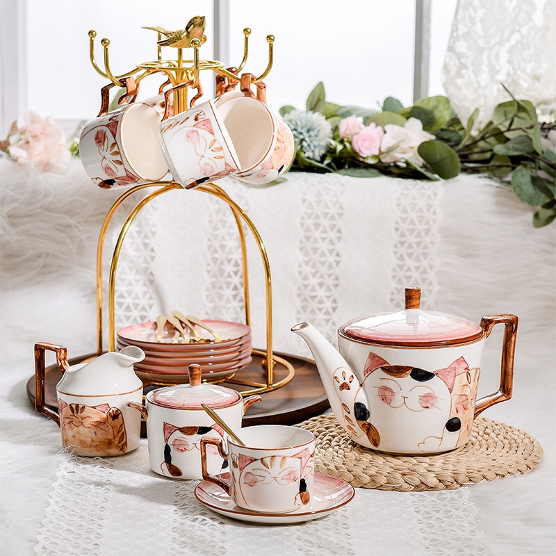 咖啡杯手绘陶瓷茶具套装大容量马克杯带勺早餐杯礼盒装 