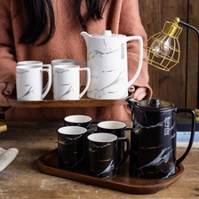 新款欧式大理石纹茶具套装 陶瓷咖啡杯套装 简约下午茶水具带木盘 
