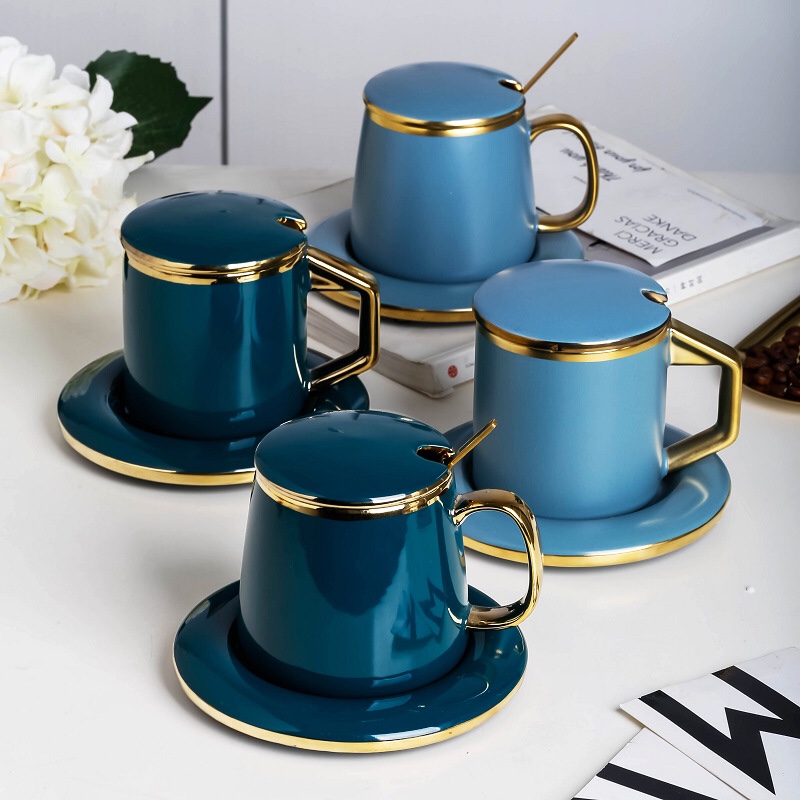 欧式陶瓷咖啡杯碟礼盒套装水杯带盖带勺金边情侣商务礼品杯子