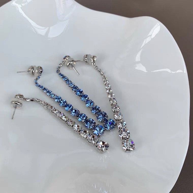 Fashion exquisite size zircon arrangement long atmospheric high-end all-in-one earrings