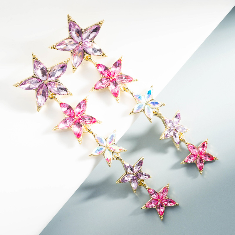 新款高级感耳环韩版时尚五角星镶锆石长款耳环详情图1