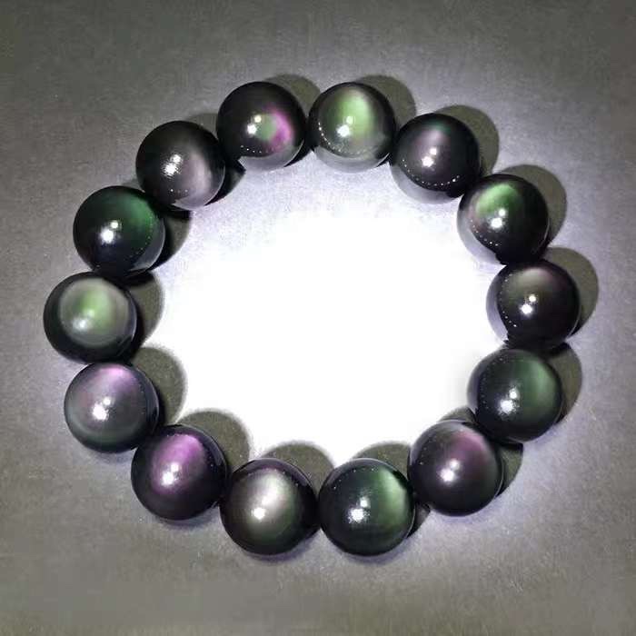 Obsidian Rainbow Eye Bracelet Natural Full Moon Double Rainbow Eye Obsidian Bracelet Men's and Women's Couple style Single circle Crystal bracelet Xingda Pearl Industry 10