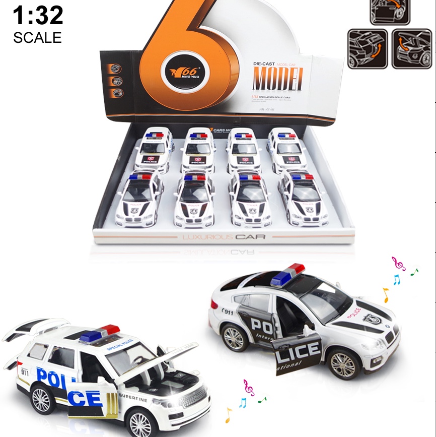 Two mixed models of the new cross-border alloy rebound simulation off-road police car with 4 doors (equipped with lights and music)
