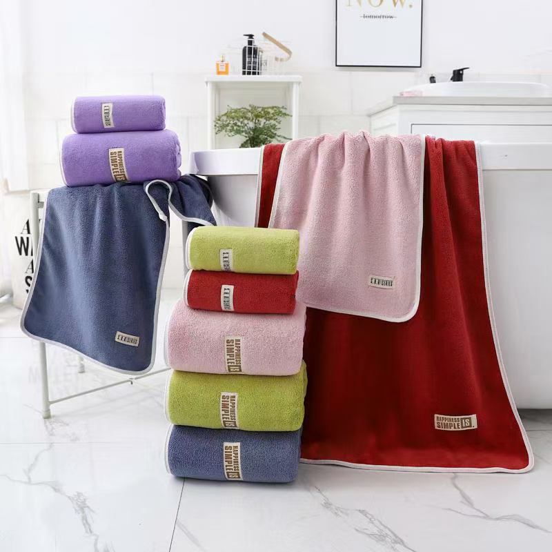 Coral fleece bath towel, pure cotton sweat cloth edge, labeled cover towel, super absorbent details Picture