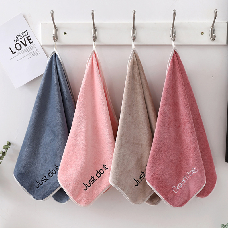 Three-piece set of bath skirt, bath cap, towel with embroidered words, women's absorbent bath towel, home life store, high-quality coral fleece cover towel detail image 7